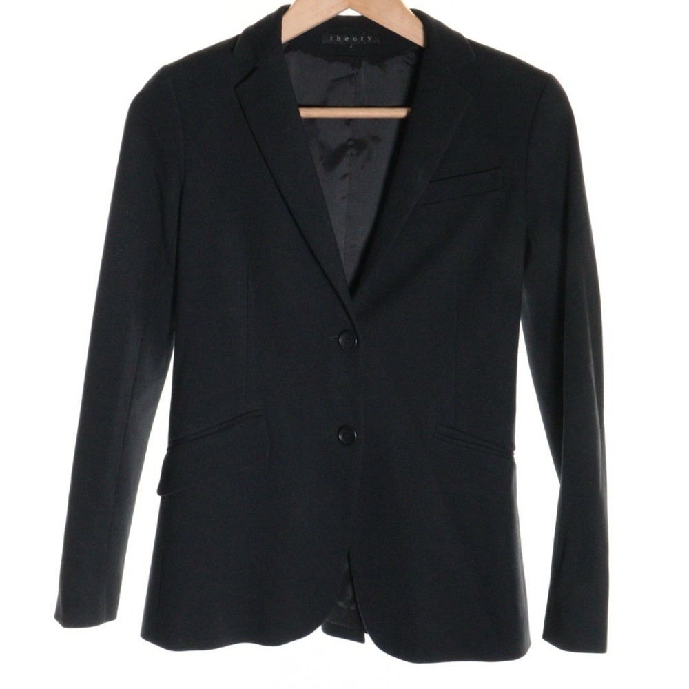 Theory Black Viscose Stretch Anore Tailor 2-Button Peak Lapel Blazer Jacket USA